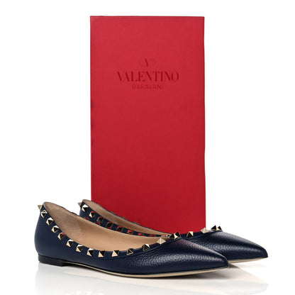 Valentino Garavani Pebbled Calfskin Rockstud Ballerina Flats 38 Marine 9 of 9