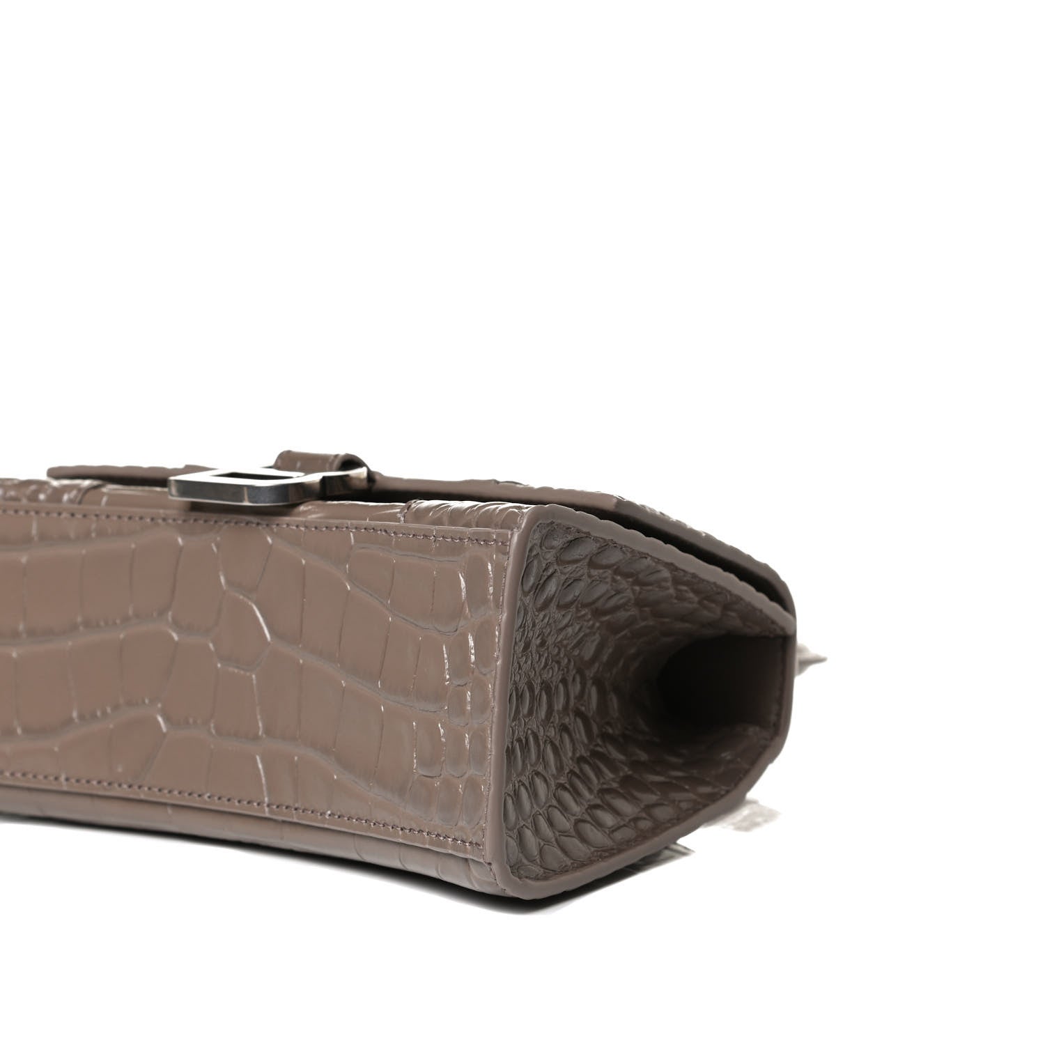 Balenciaga Shiny Calfskin Crocodile Embossed Hourglass Top Handle Bag XS Mink Grey 10 of 13