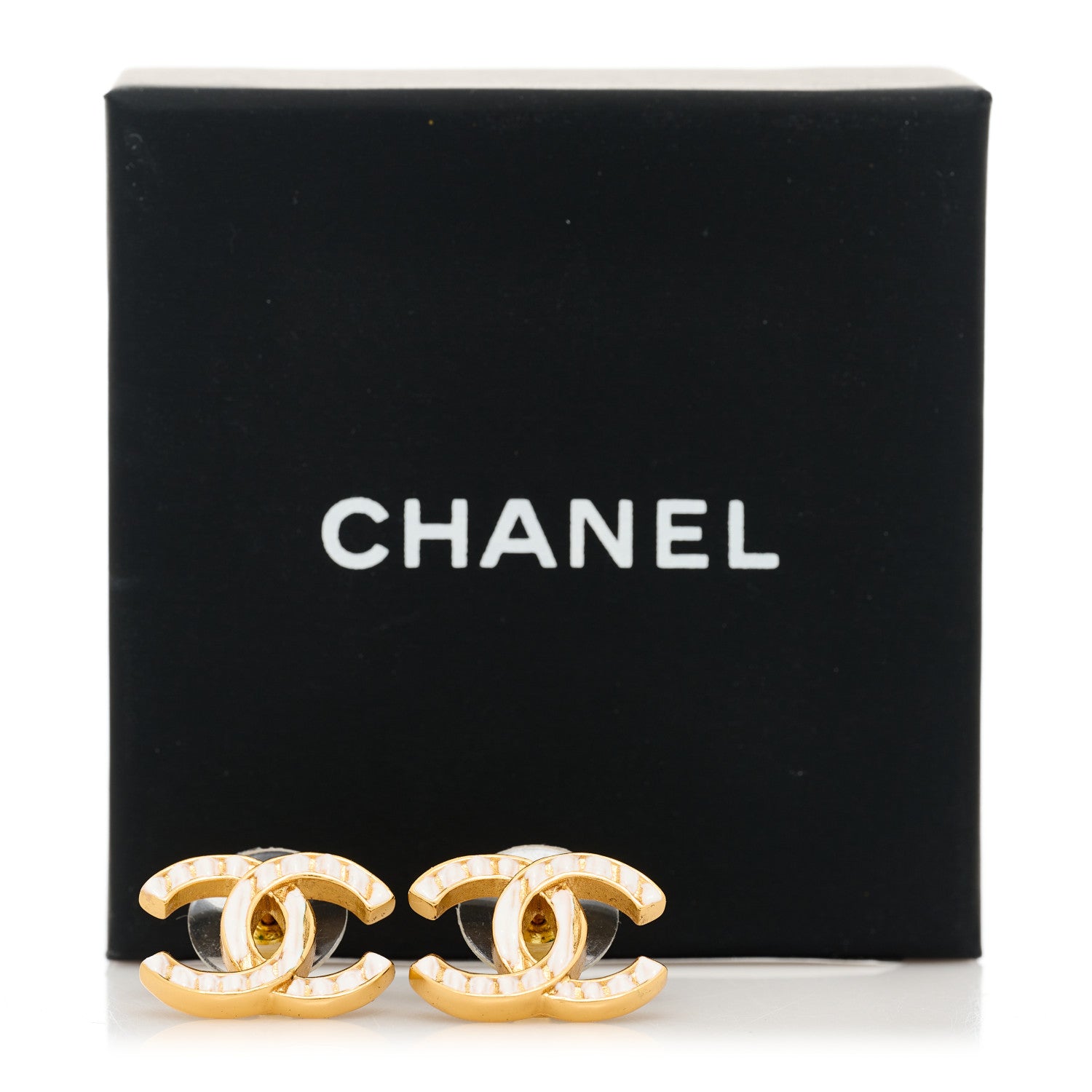 Chanel Metal CC Earrings Gold White 5 of 5