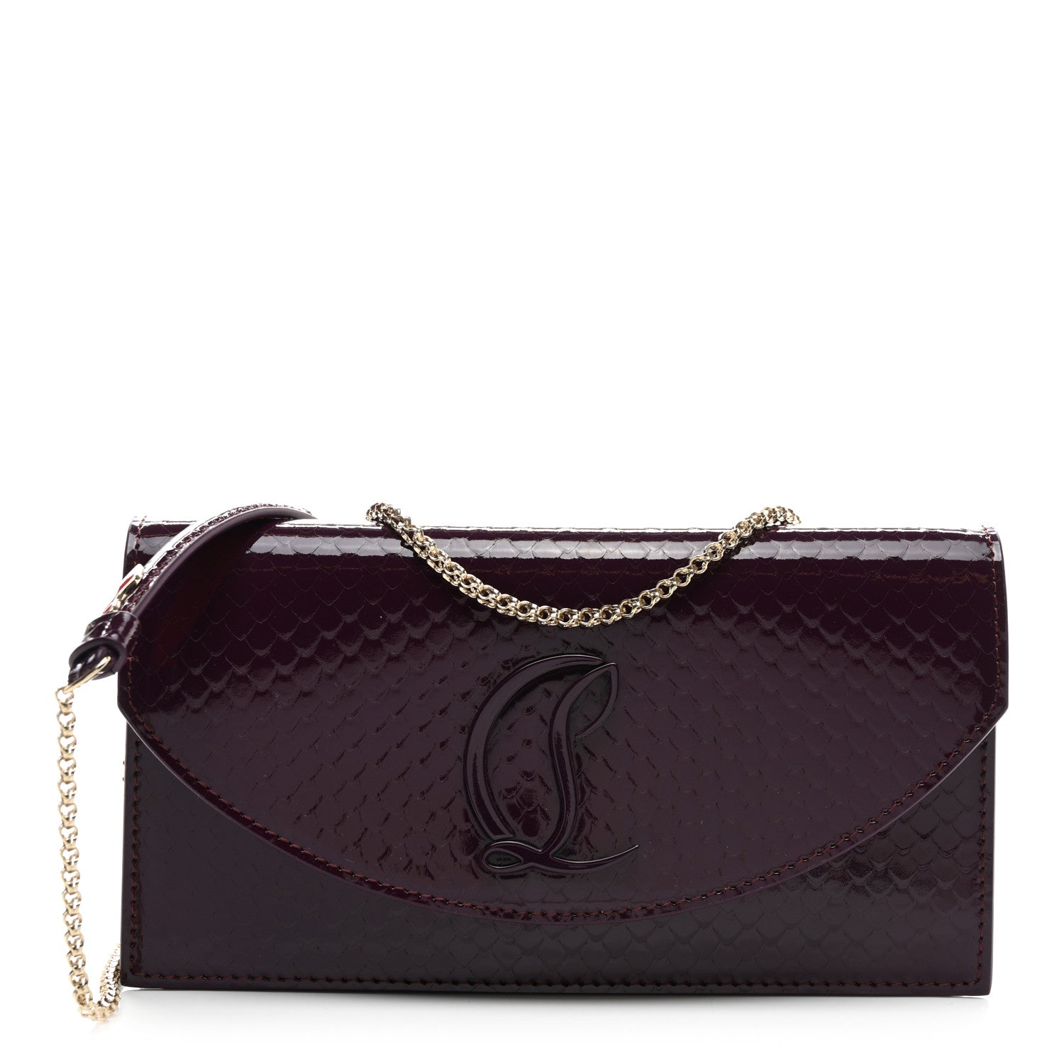 Christian Louboutin Patent Birdy Snakeskin Embossed Loubi54 Crossbody Clutch Merlot 1 of 8