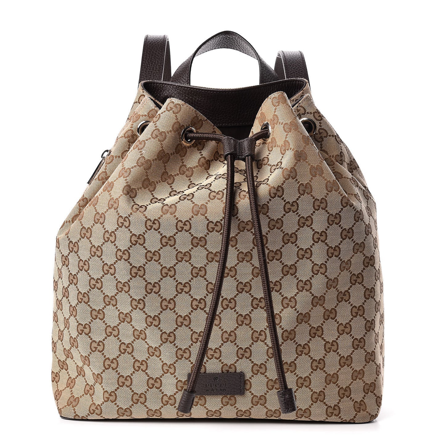 Monogram Dollar Calfskin O Drawstring Backpack Beige Ebony Testa di Moro Dark Chocolate