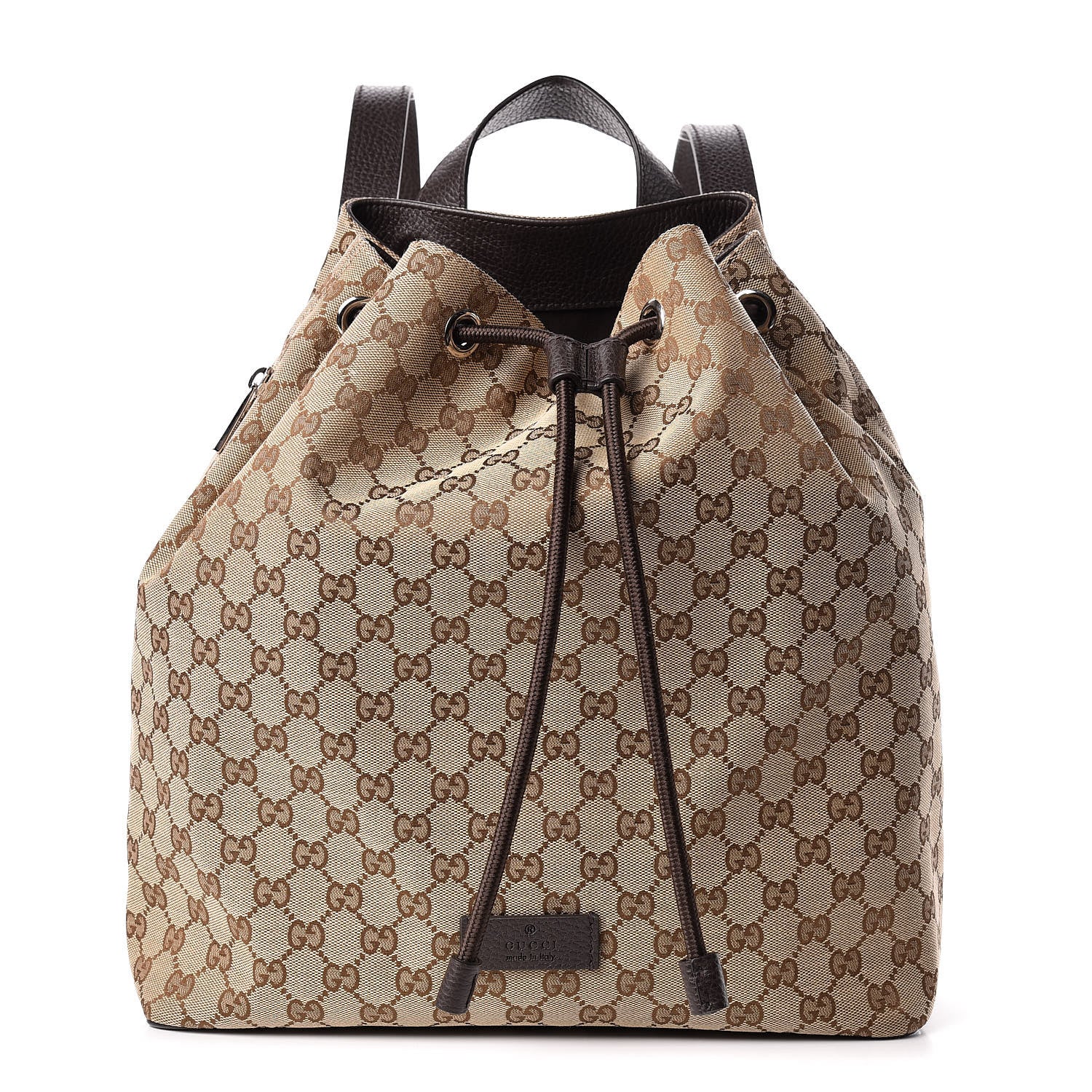 Gucci Monogram Dollar Calfskin O Drawstring Backpack Beige Ebony Testa di Moro Dark Chocolate 1 of 10