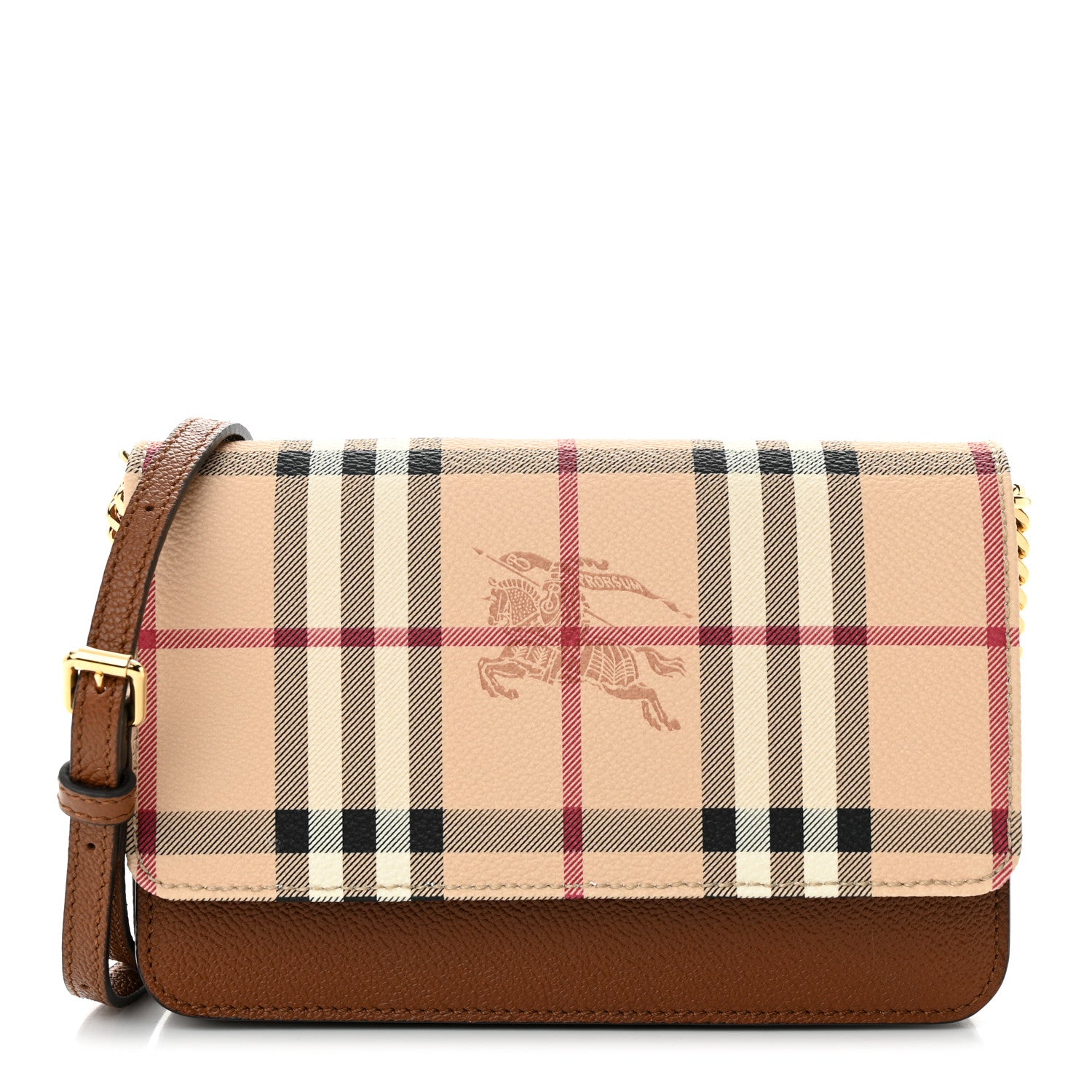 Burberry Calfskin Haymarket Check Hayes Crossbody Bright Toffee 1 of 9