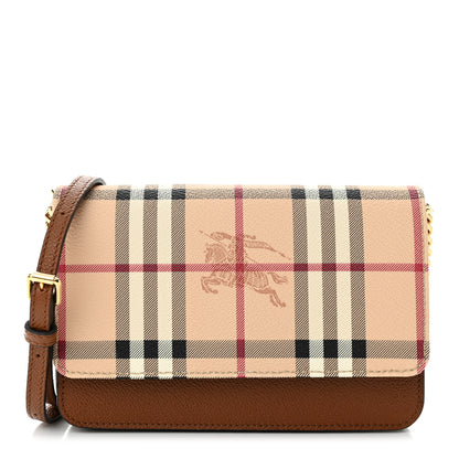 Burberry Calfskin Haymarket Check Hayes Crossbody Bright Toffee 1 of 9