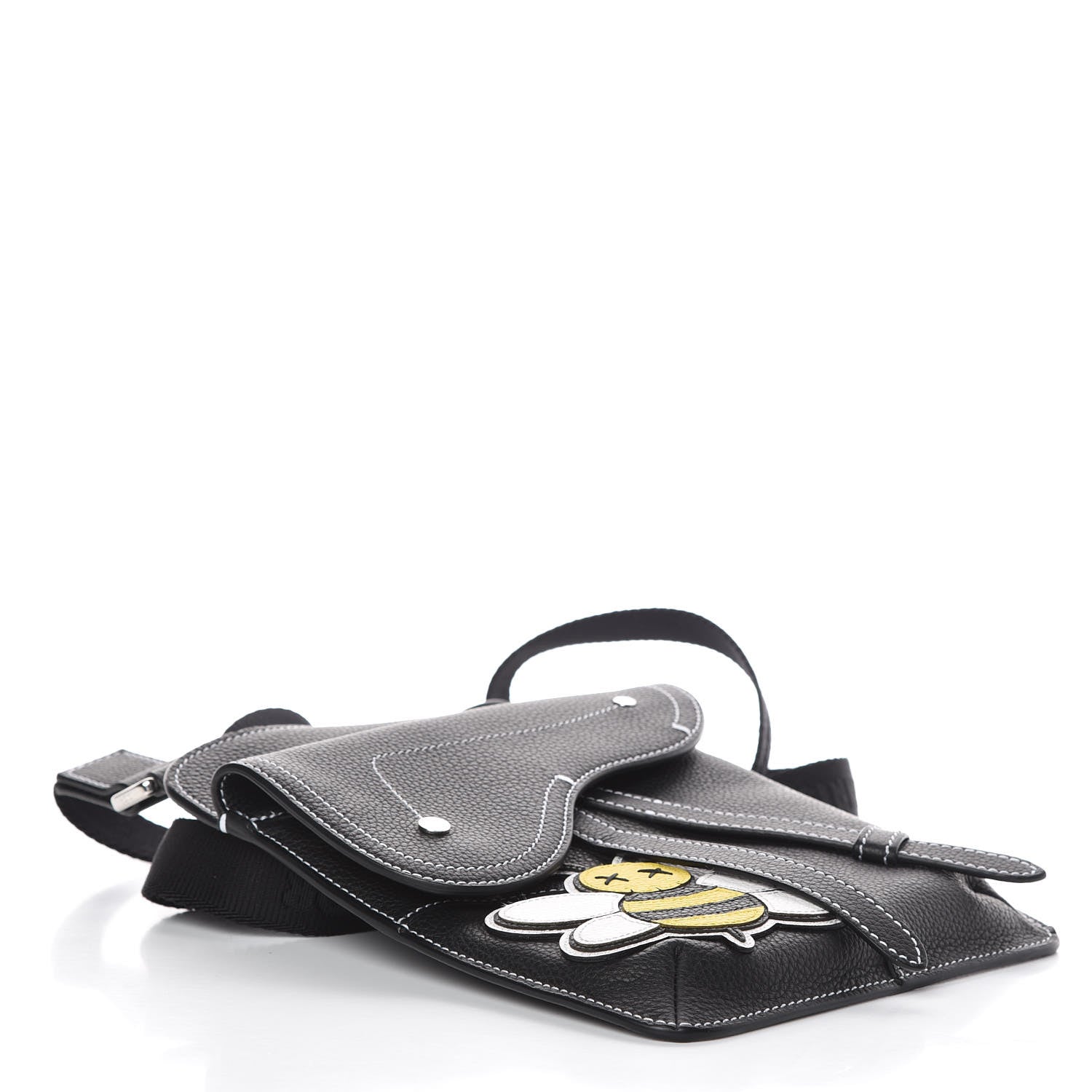 Christian Dior X KAWS Grained Calfskin Bee Saddle Pouch Black 4 of 7