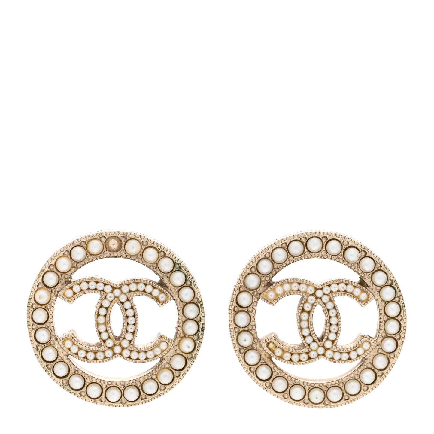 Pearl CC Round Earrings Gold