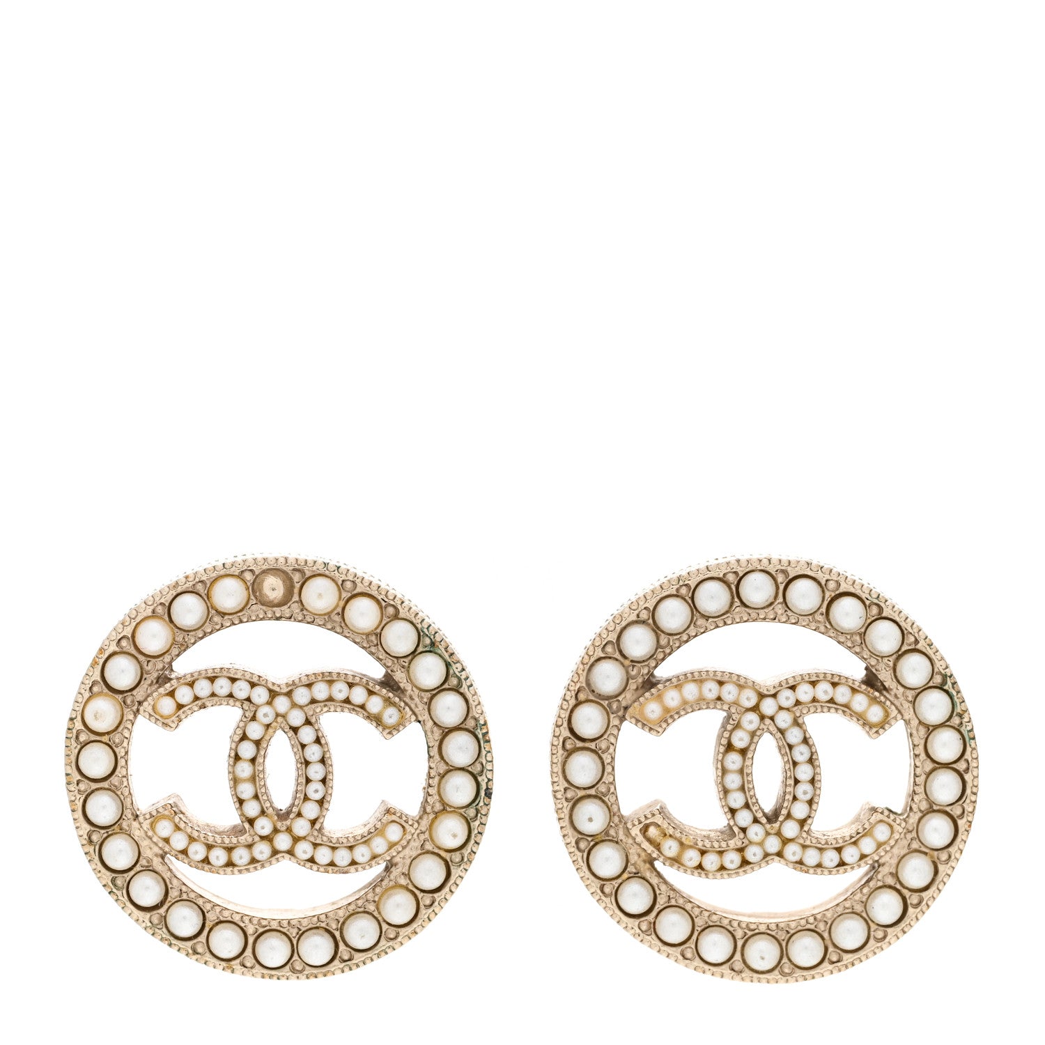 Chanel Pearl CC Round Earrings Gold 1 of 7