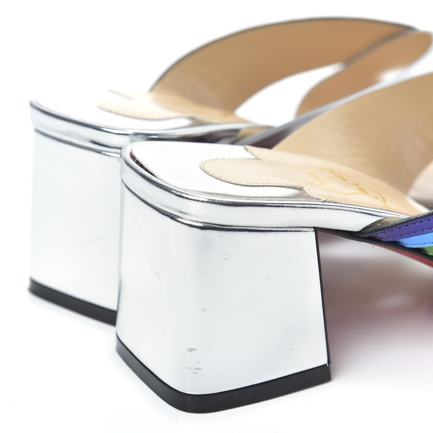 Christian Louboutin Metallic Calfskin Rainbow Arkenmule 55 Slide Sandals 38 Silver Multicolor 9 of 10