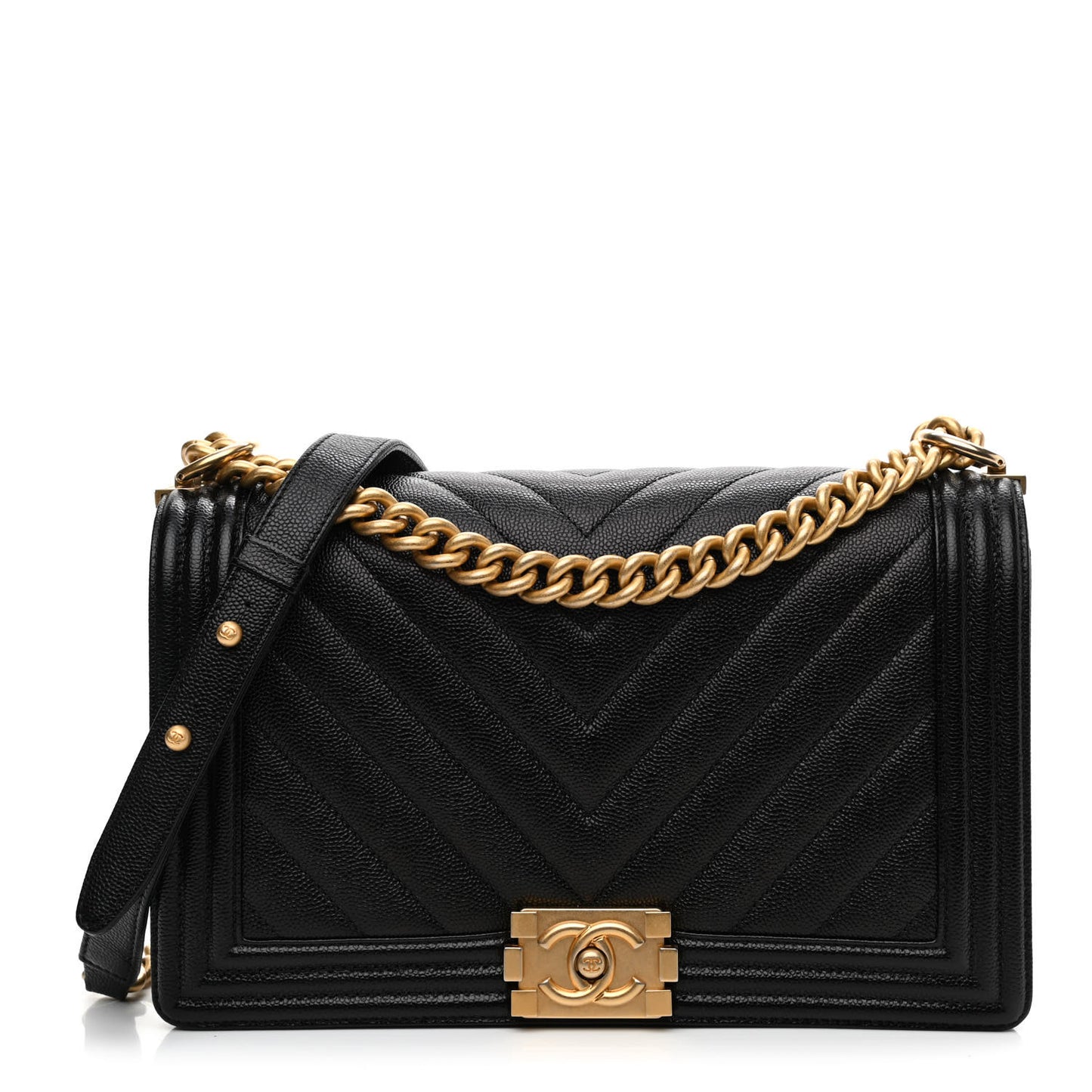 Caviar Chevron Quilted New Medium Boy Flap Black