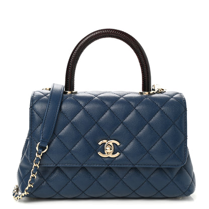 Chanel Caviar Quilted Lizard Embossed Mini Coco Handle Flap Dark Blue 1 of 10