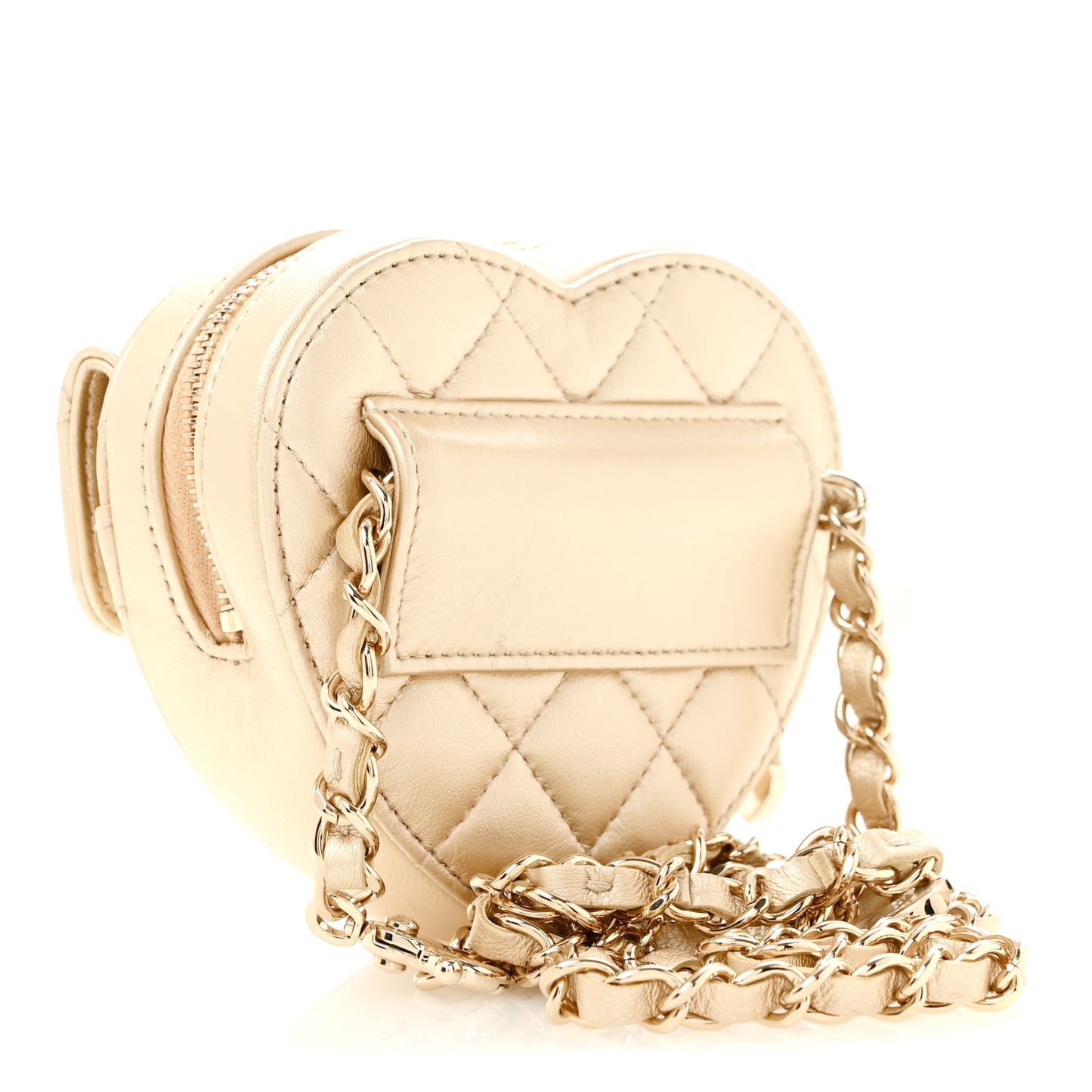 Metallic Lambskin Quilted CC In Love Heart Waist Belt Bag With Chain Gold