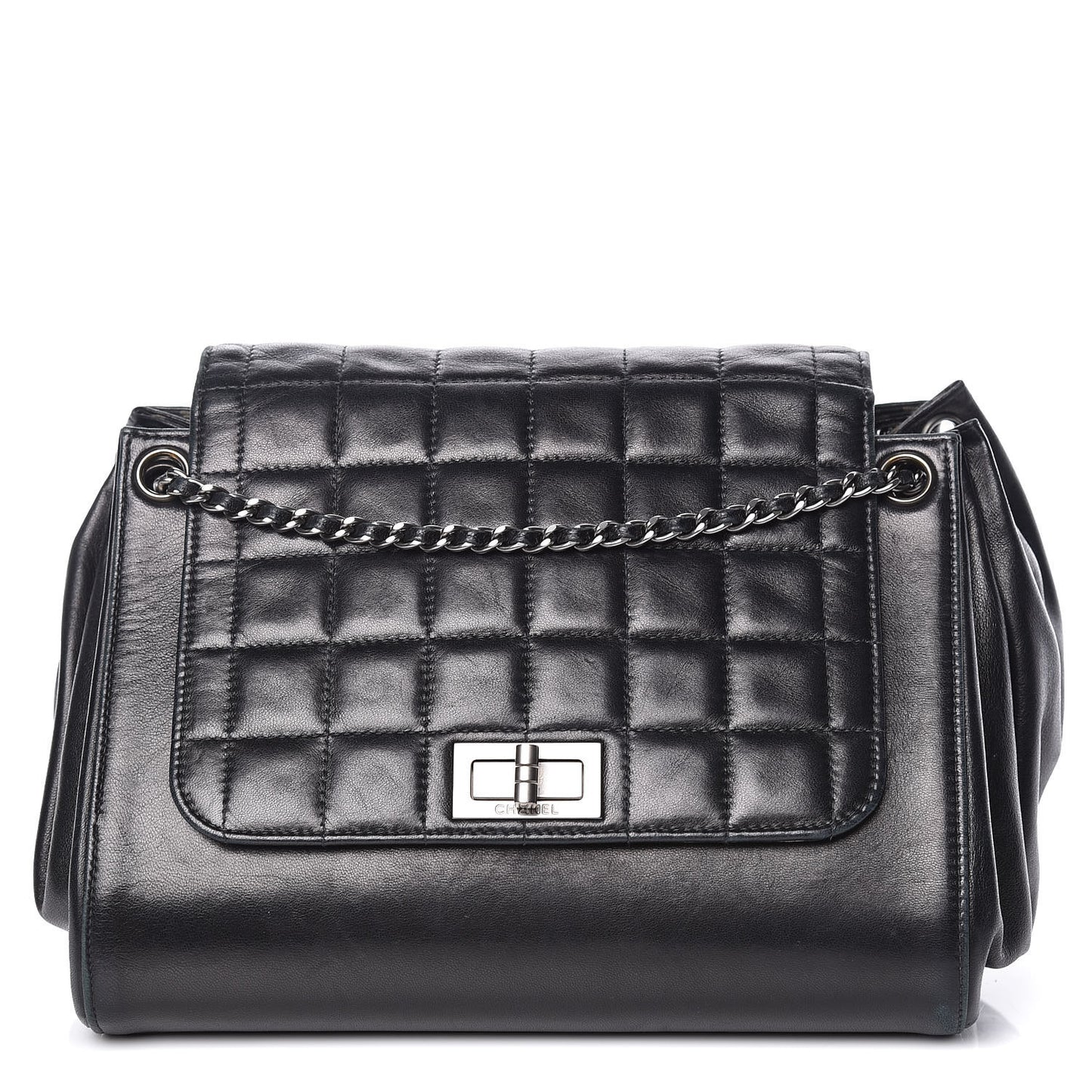 Lambskin Chocolate Bar Accordion Mademoiselle Flap Black