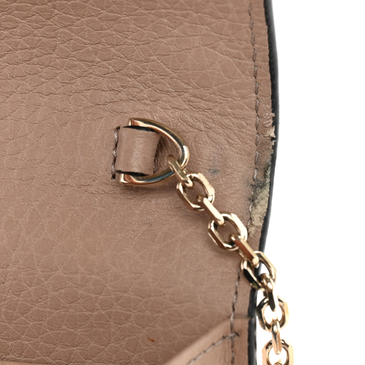 Pebbled Calfskin Rockstud Envelope Wallet on Chain Poudre