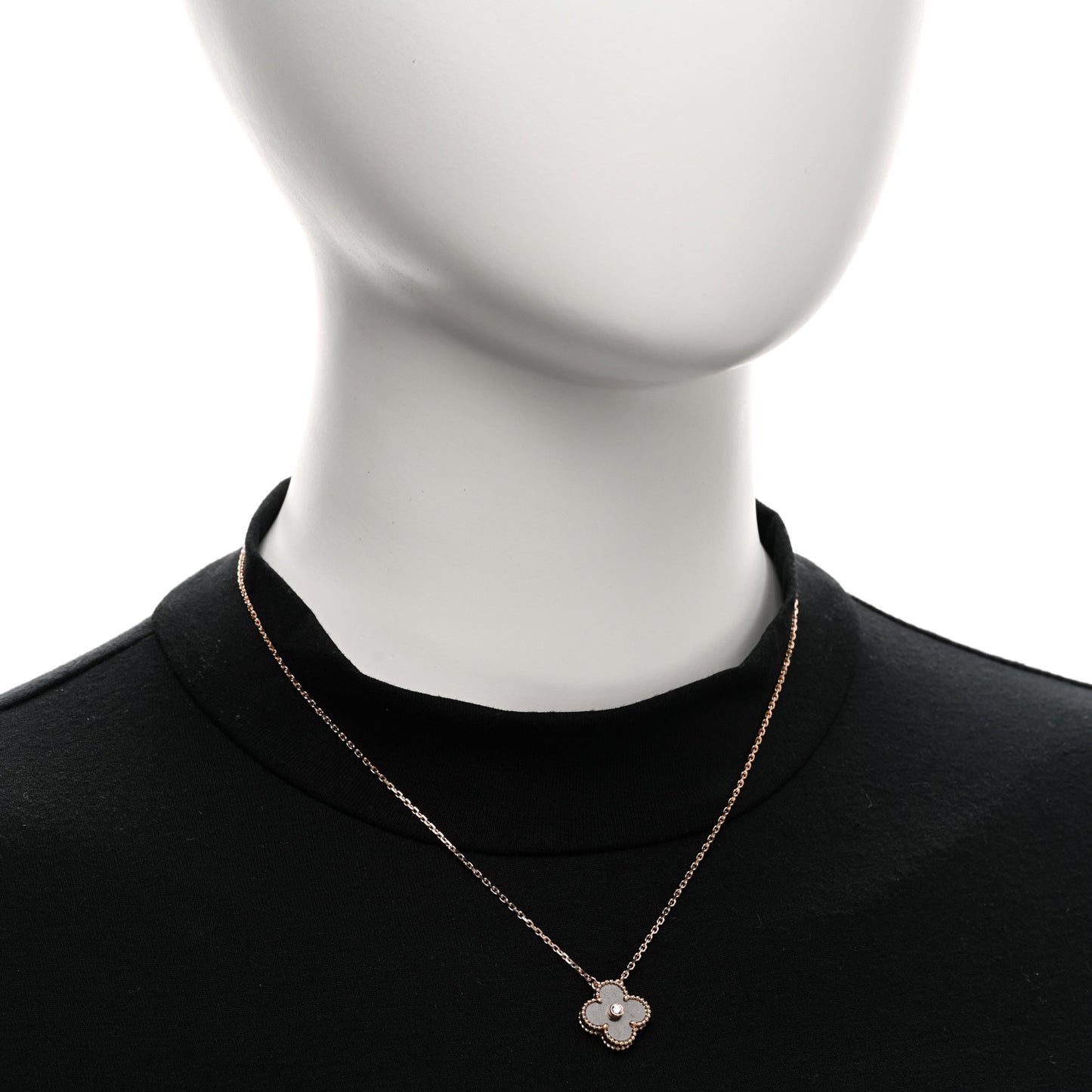 18K Rose Gold Diamond Silver Obsidian Vintage Alhambra Pendant Necklace