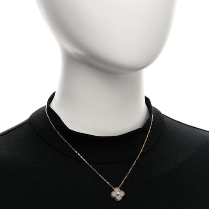 Van Cleef & Arpels 18K Rose Gold Diamond Silver Obsidian Vintage Alhambra Pendant Necklace 2 of 5