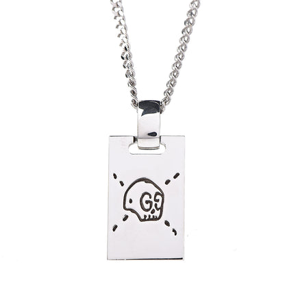 Gucci Sterling Silver GucciGhost Hamlet Skull Dog Tag Pendant Necklace 4 of 5