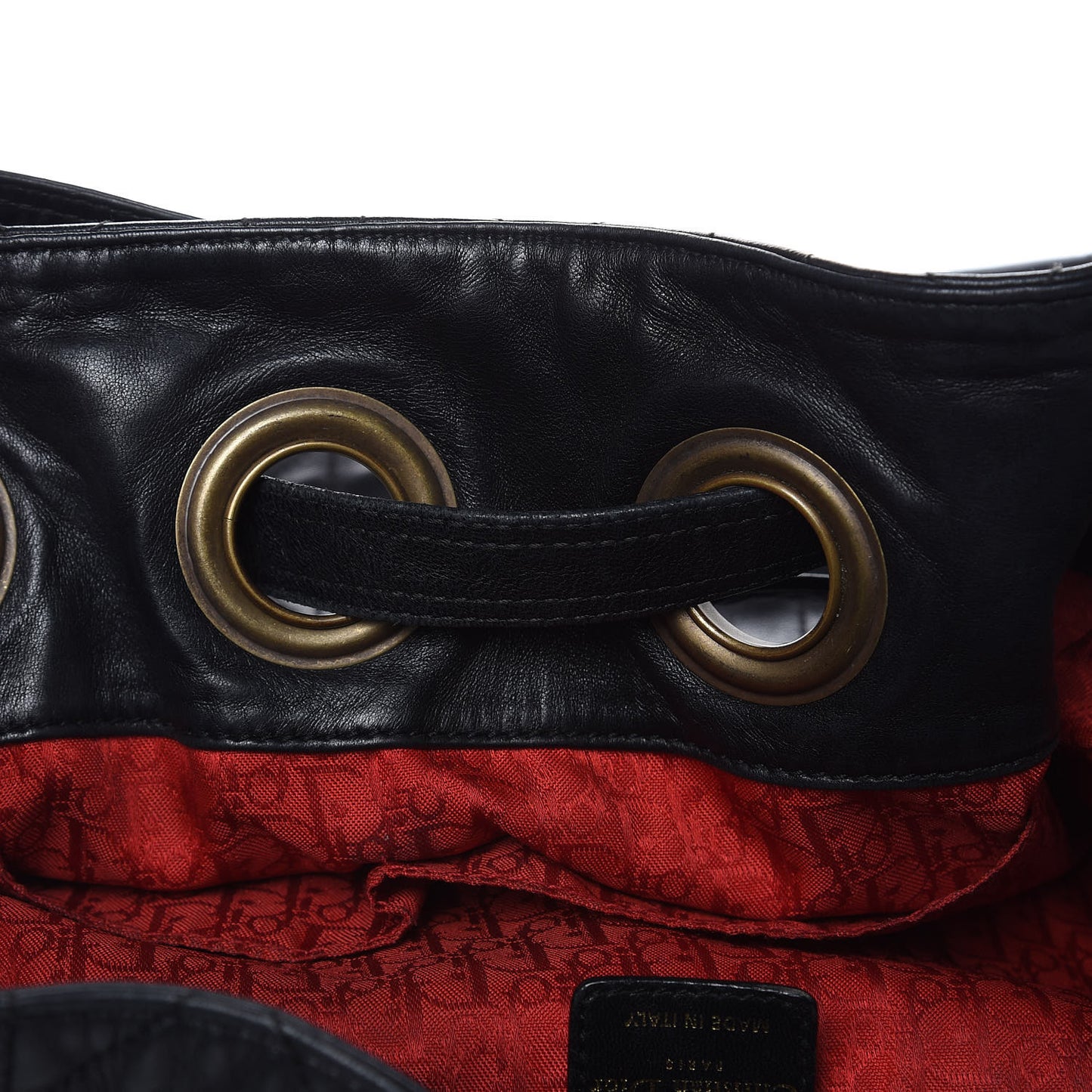 Lambskin Cannage Drawstring Bag Black