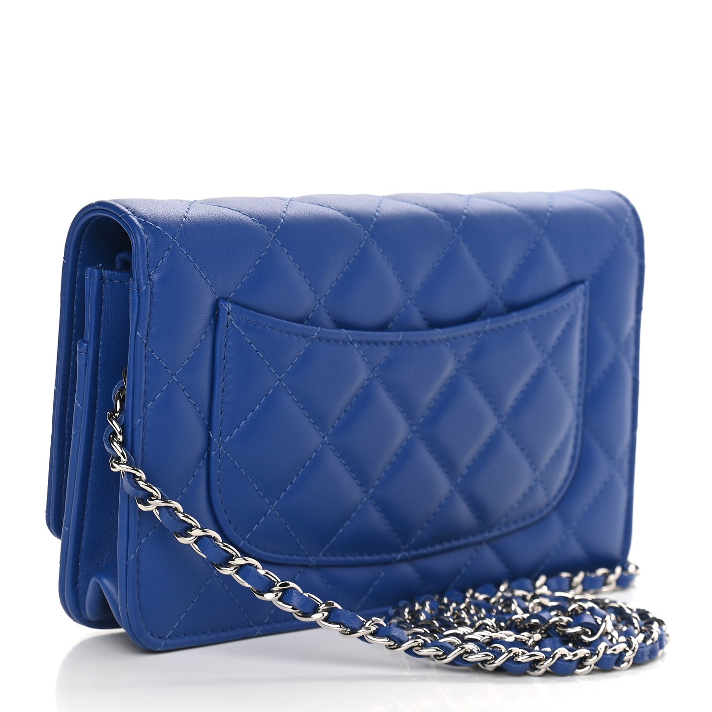 Lambskin Quilted Wallet On Chain WOC Blue