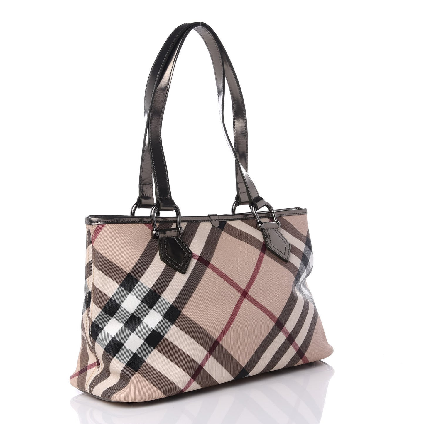 Metallic Calfskin Nova Check Shopper Tote Pewter