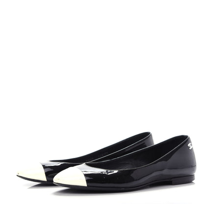 Chanel Patent Cap Toe Ballerina Flats 37 Black White 3 of 14