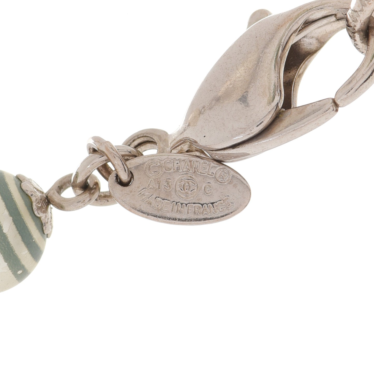 Enamel Pearl CC Bracelet Silver