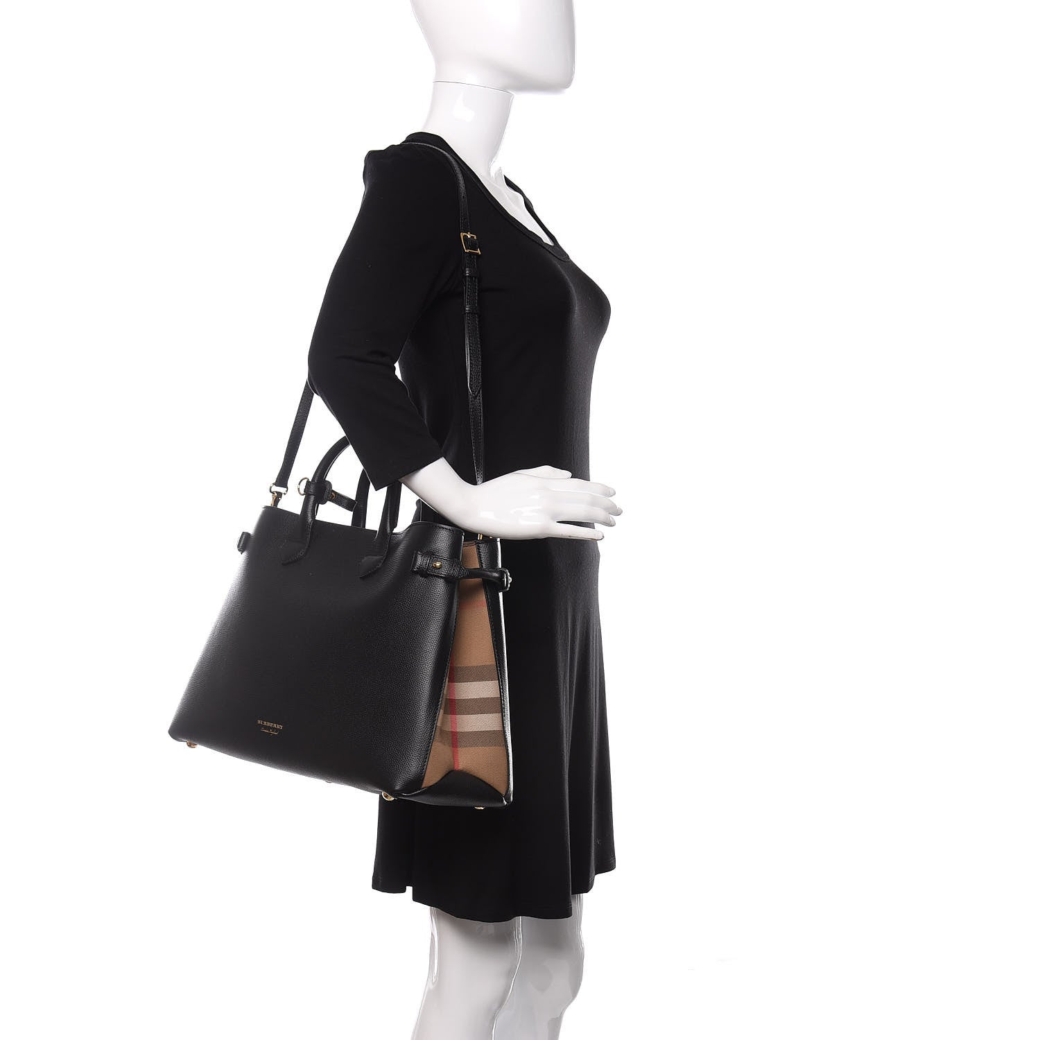 Burberry Grainy Calfskin House Check Large Banner Tote Black 2 of 12