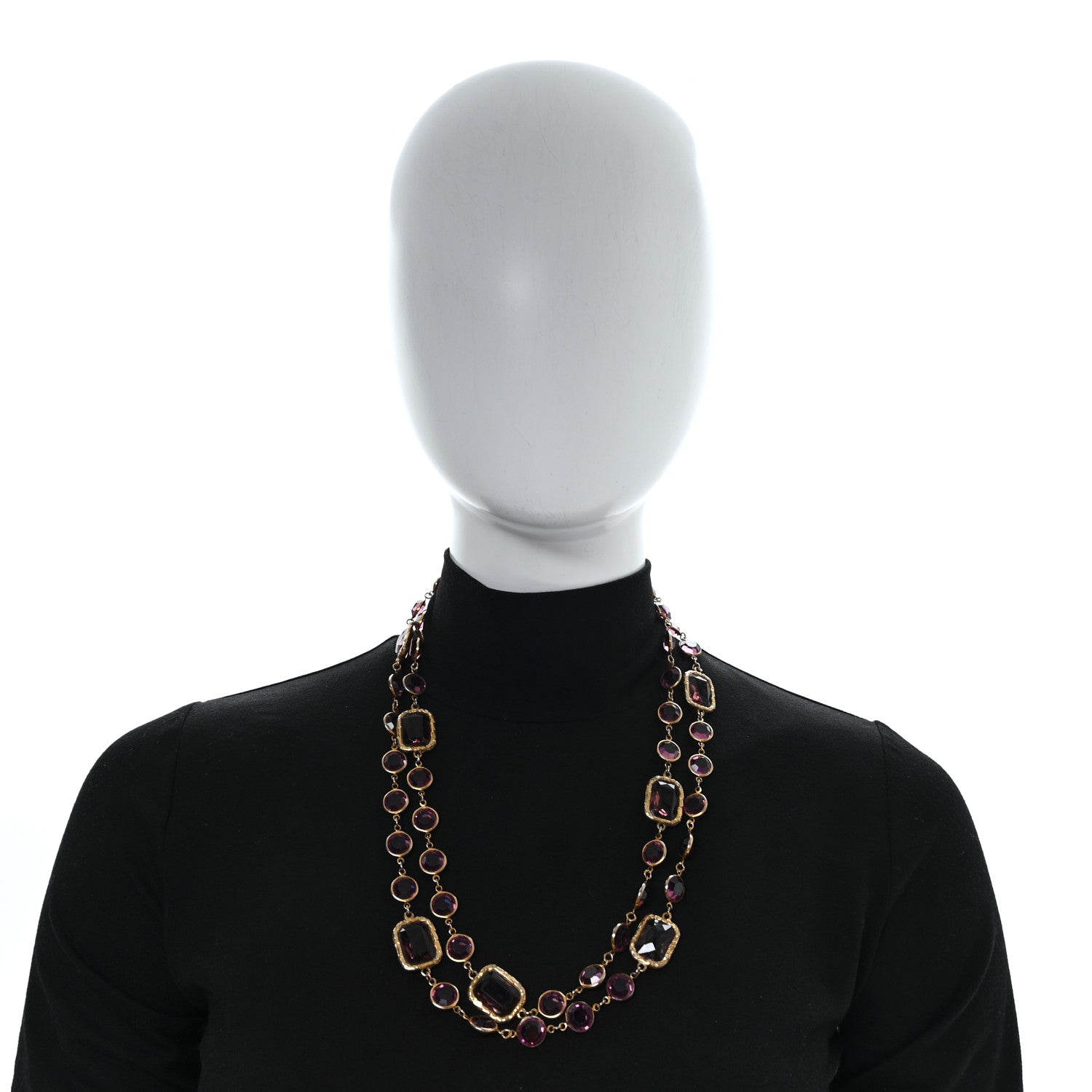Chanel Swarovski Crystal Chicklet Sautoir Necklace Gold Pink 2 of 6