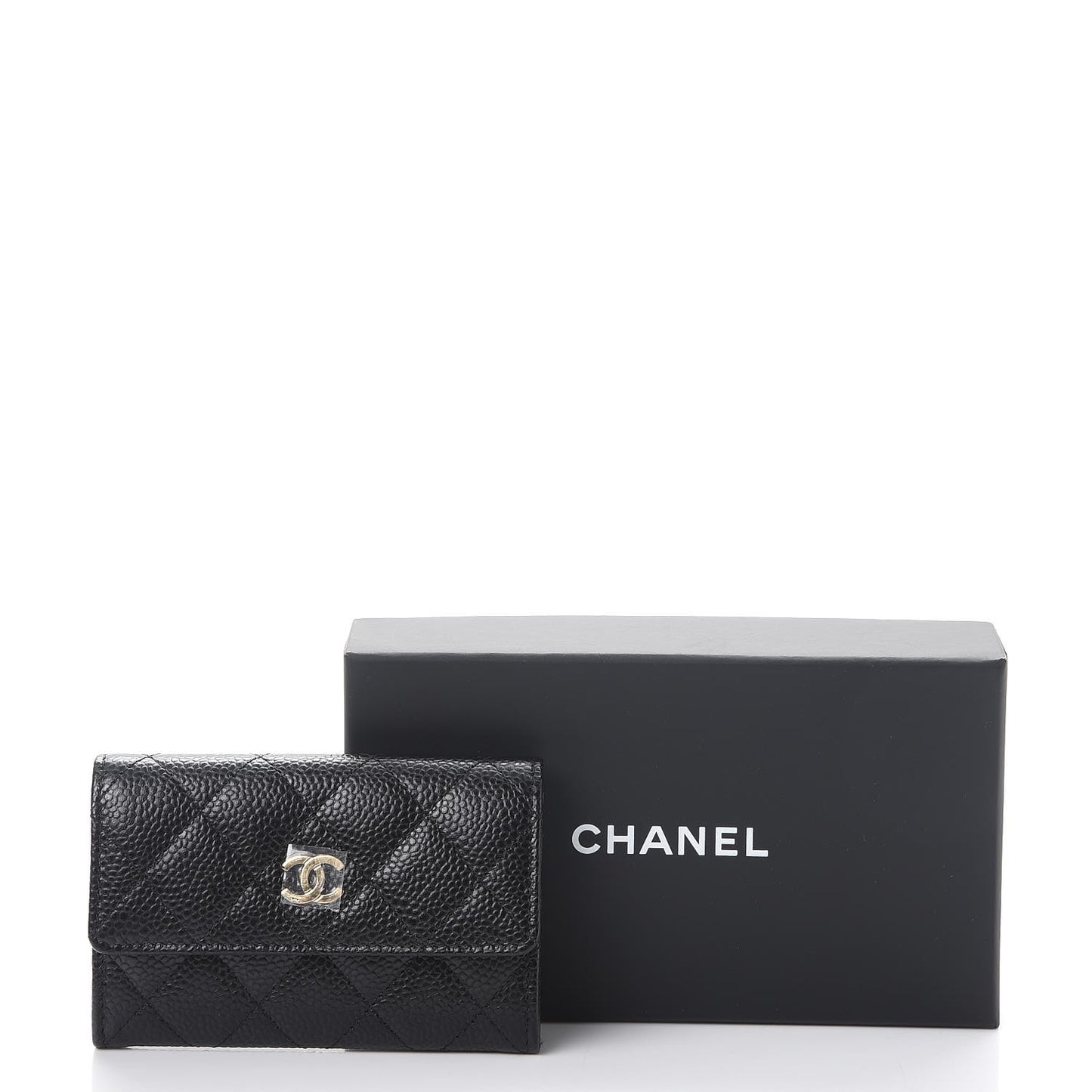 Caviar Quilted Flap Card Holder Black