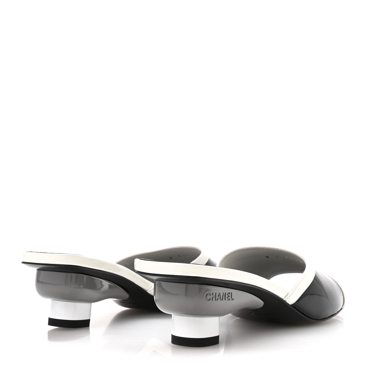 Chanel Patent Calfskin Mules 39 Black White 5 of 9