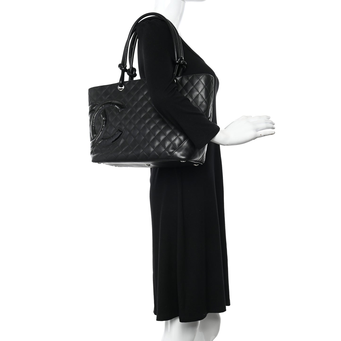 Calfskin Quilted Large Cambon Tote Black