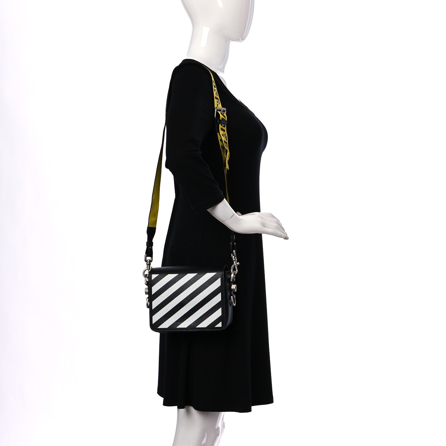 Off-White Saffiano Striped Diag Bag Black White 2 of 10