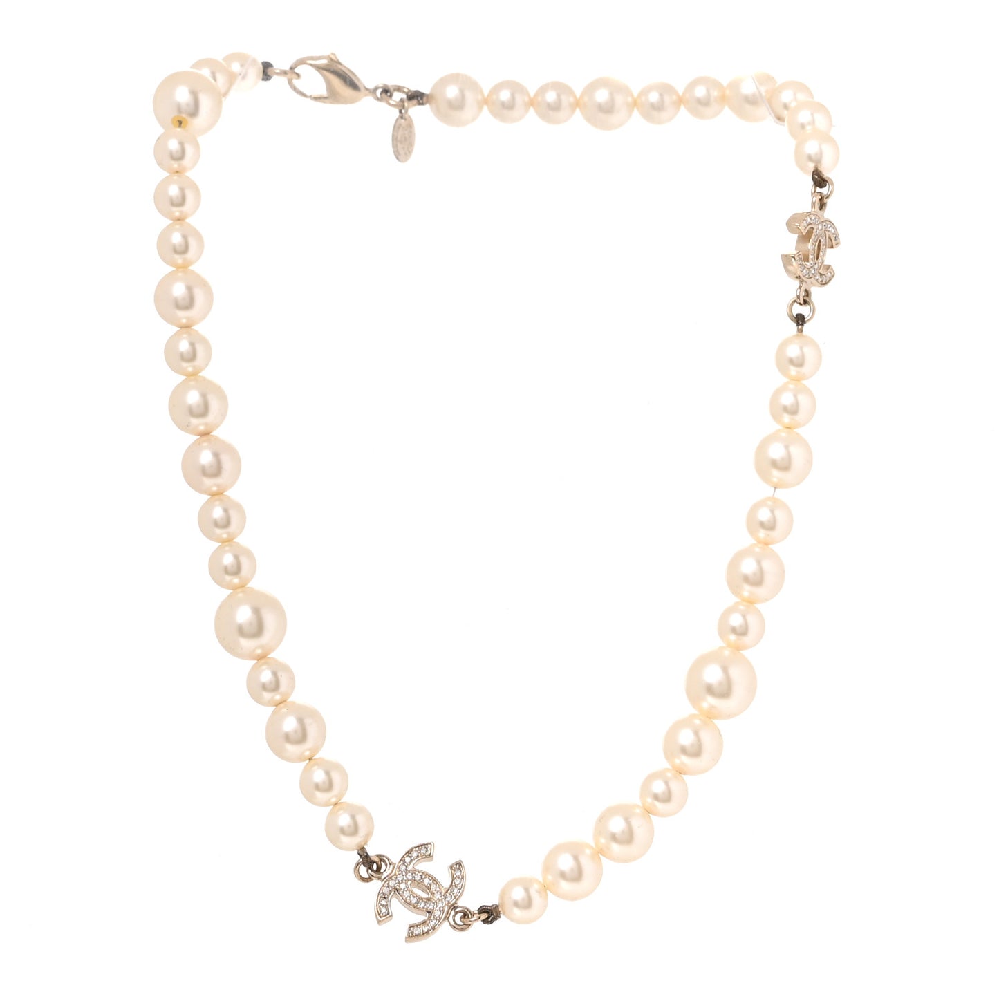 Crystal Pearl CC Short Necklace Gold