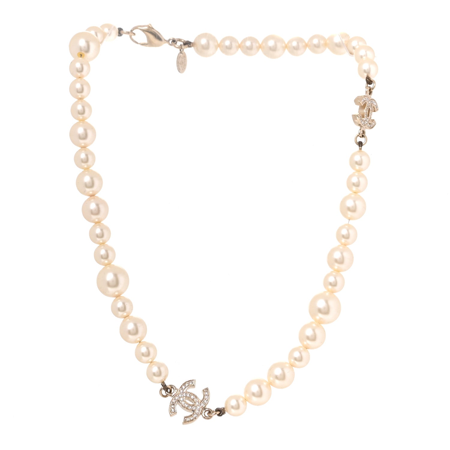 Chanel Crystal Pearl CC Short Necklace Gold 3 of 6