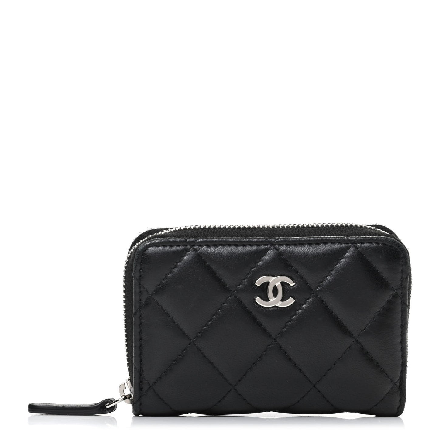 Lambskin Quilted Zip Coin Purse Black