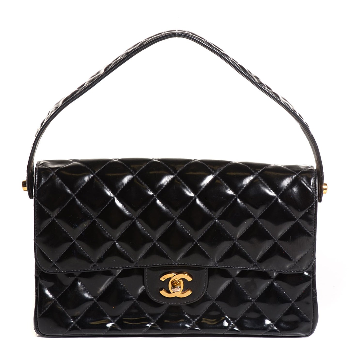 Patent Quilted Medium Double Sided Flap Black