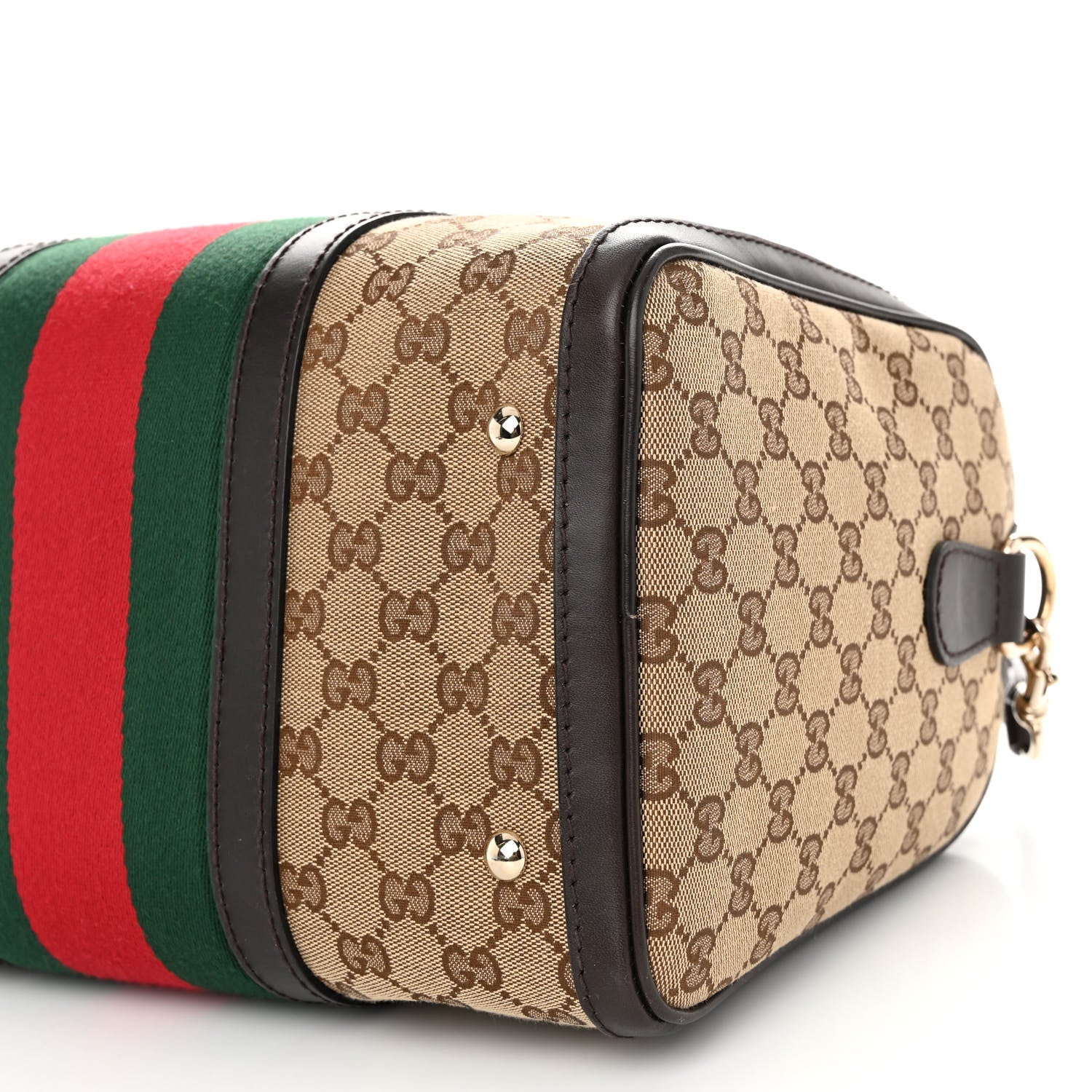 Gucci Monogram Selleria Calfskin Vintage Web Medium Boston Beige Ebony Cocoa 10 of 10