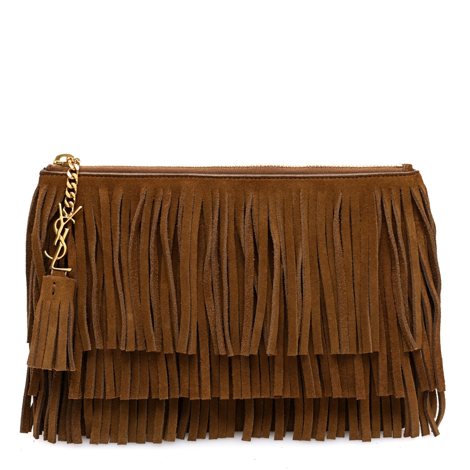 Saint Laurent Suede Fringe Medium Clutch Light Ocre 1 of 7