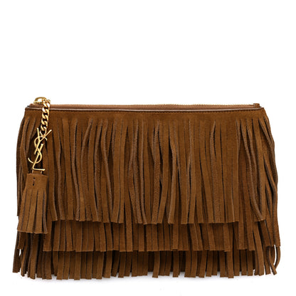 Saint Laurent Suede Fringe Medium Clutch Light Ocre 1 of 7