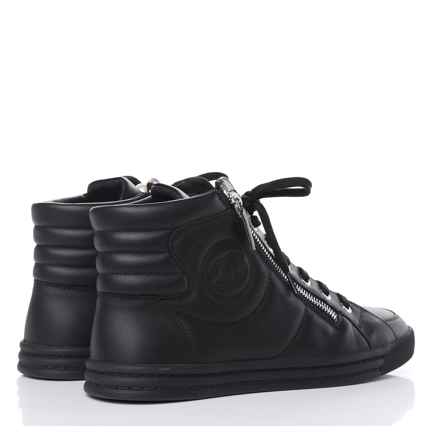 Calfskin Pearl High Top CC Sneakers 39 Black