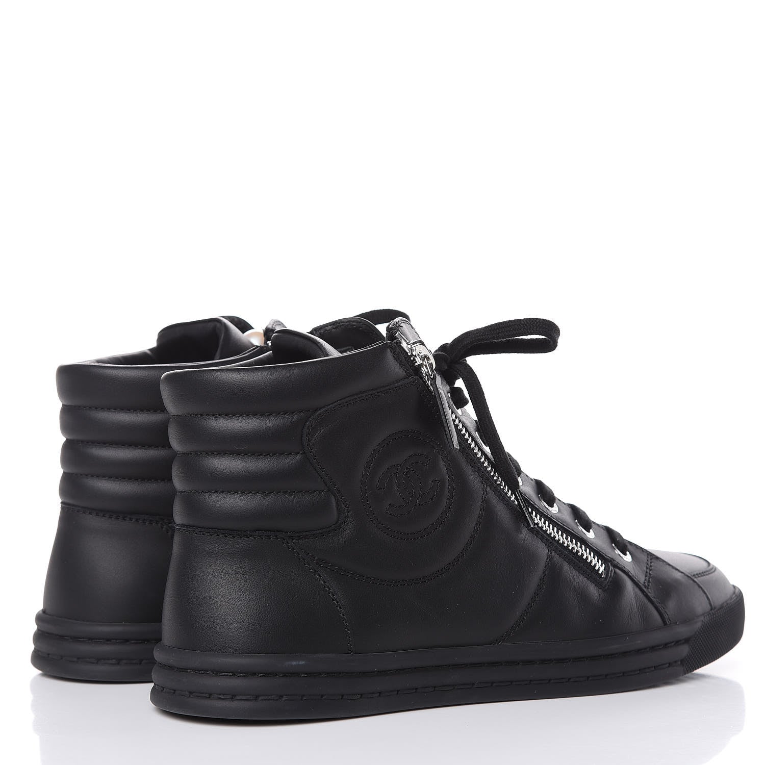 Chanel Calfskin Pearl High Top CC Sneakers 39 Black 4 of 8