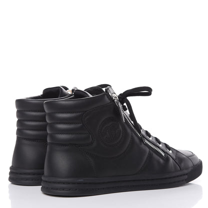 Chanel Calfskin Pearl High Top CC Sneakers 39 Black 4 of 8