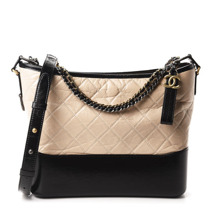 Chanel Aged Calfskin Quilted Medium Gabrielle Hobo Beige Black 1 of 10