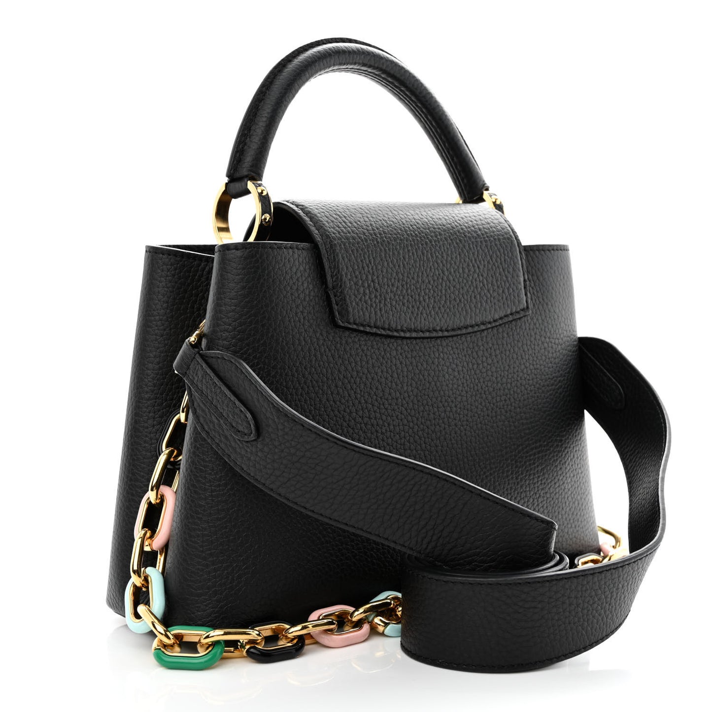 Taurillon Enamel Chain Capucines BB Black Multicolor