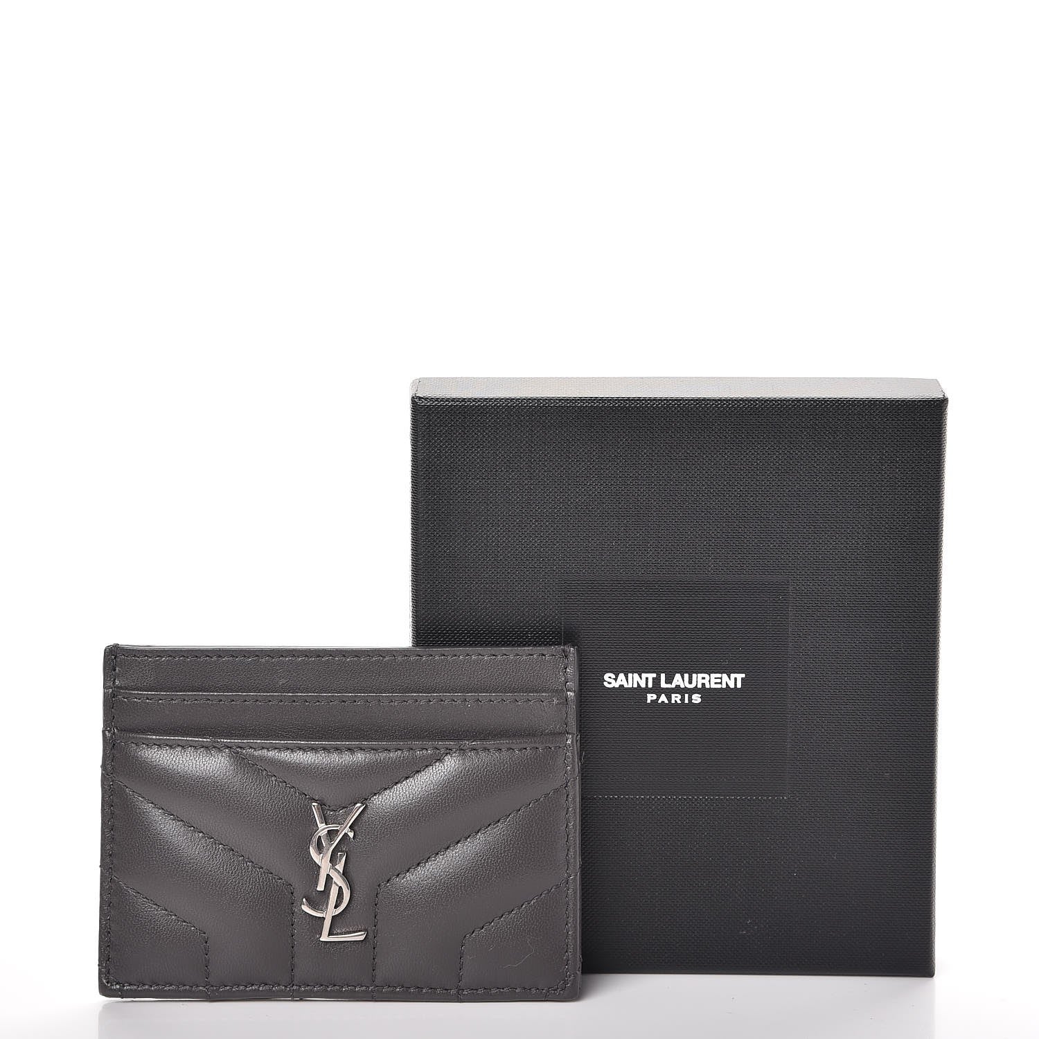 Saint Laurent Calfskin Y Quilted Monogram LouLou Credit Card Case Asphalt 10 of 10