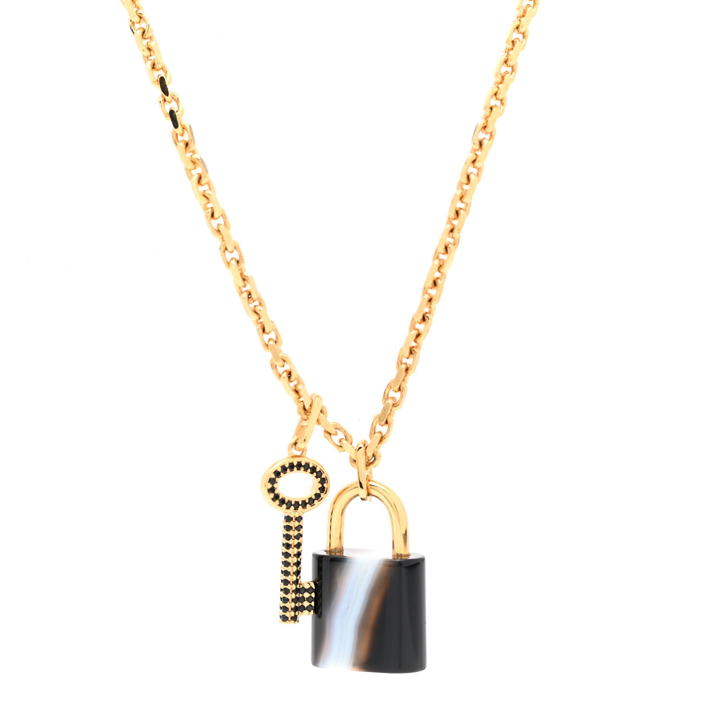 Metal Onyx Crystal Padlock And Key Pendant Necklace Gold Black
