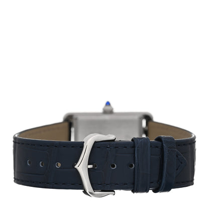 Cartier Stainless Steel Alligator 25mm Must de Cartier Tank Quartz Watch Blue 3 of 5