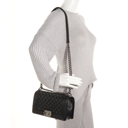Chanel Metallic Calfskin Quilted Medium Boy Flap Black 2 of 9
