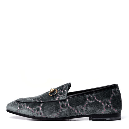 Gucci Velvet Malaga Kid GG Monogram Horsebit Womens Jordaan Loafers 35.5 Avio Dusty Pink Black 1 of 6
