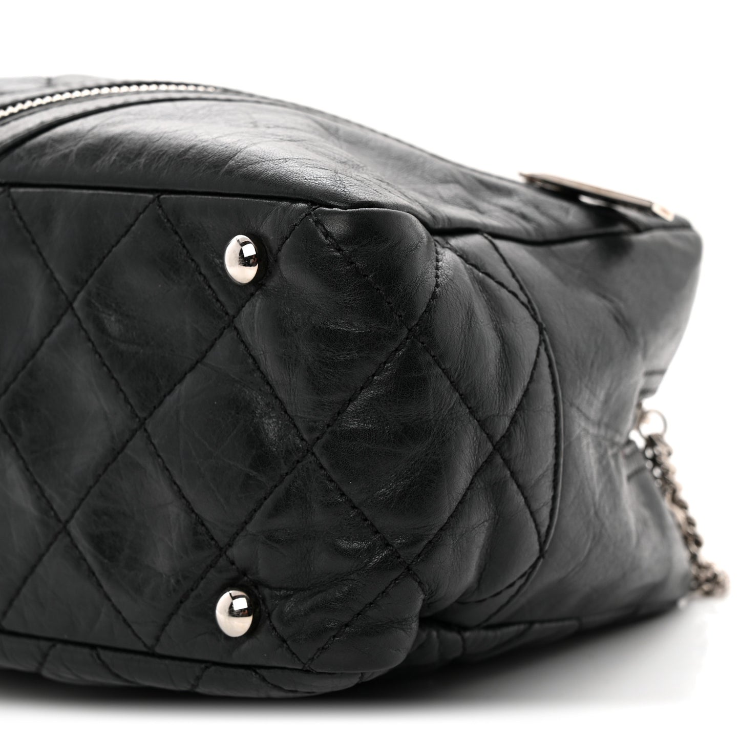 Aged Calfskin Quilted Cotton Club Bowler Black