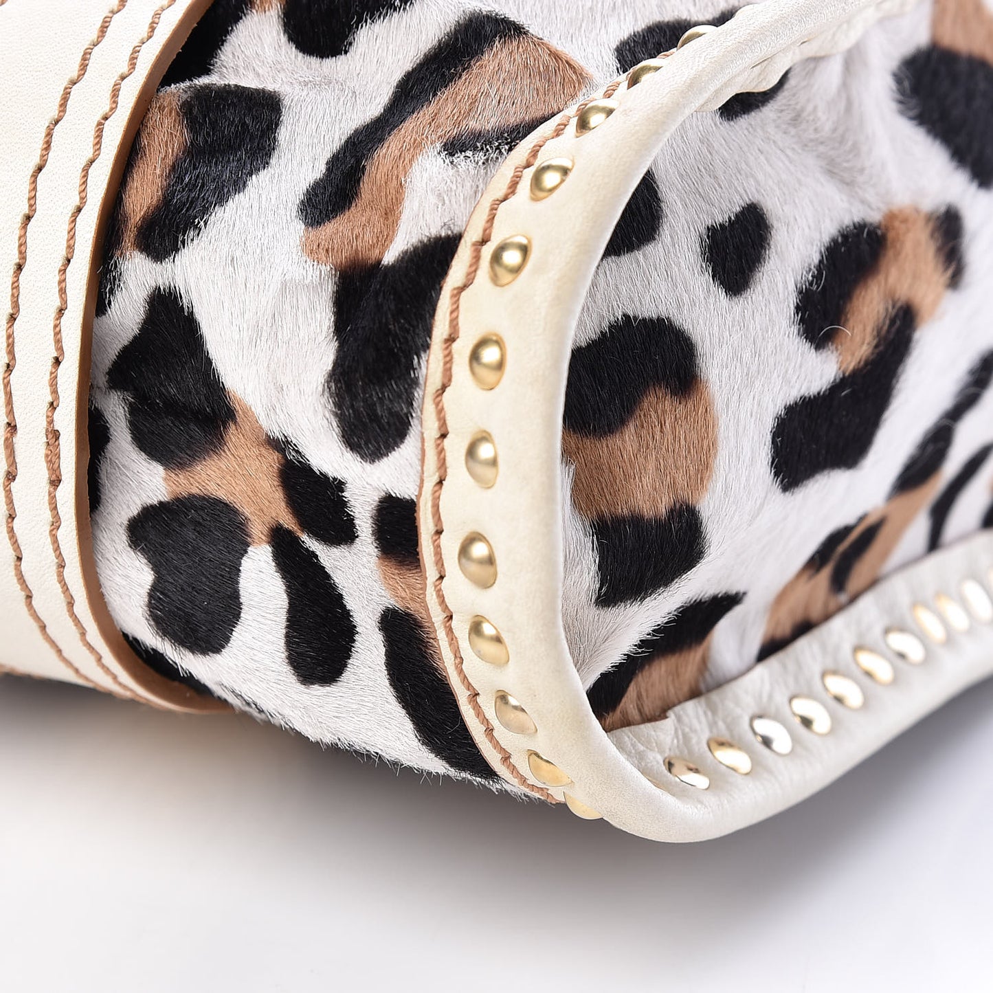 Calf Hair Leopard Large Tote Bag White